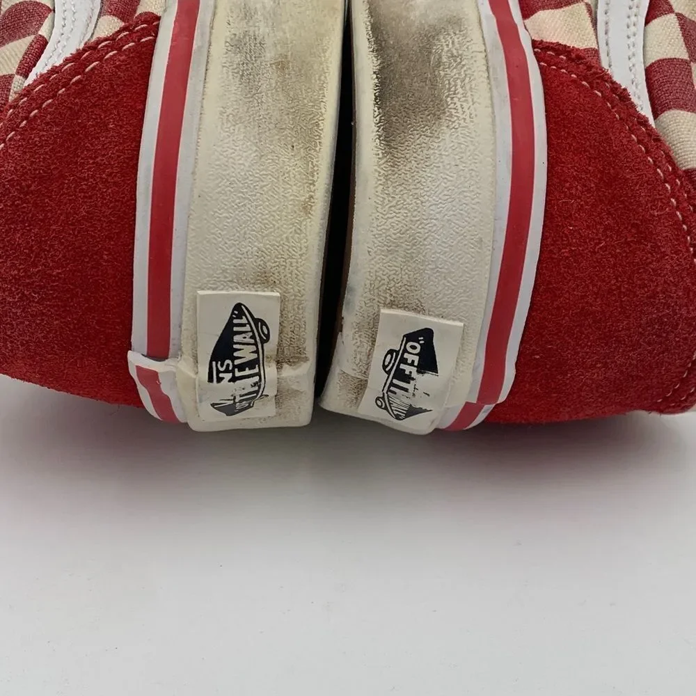 Vans Red and White Checkered Low-Top Sneakers mens size 6